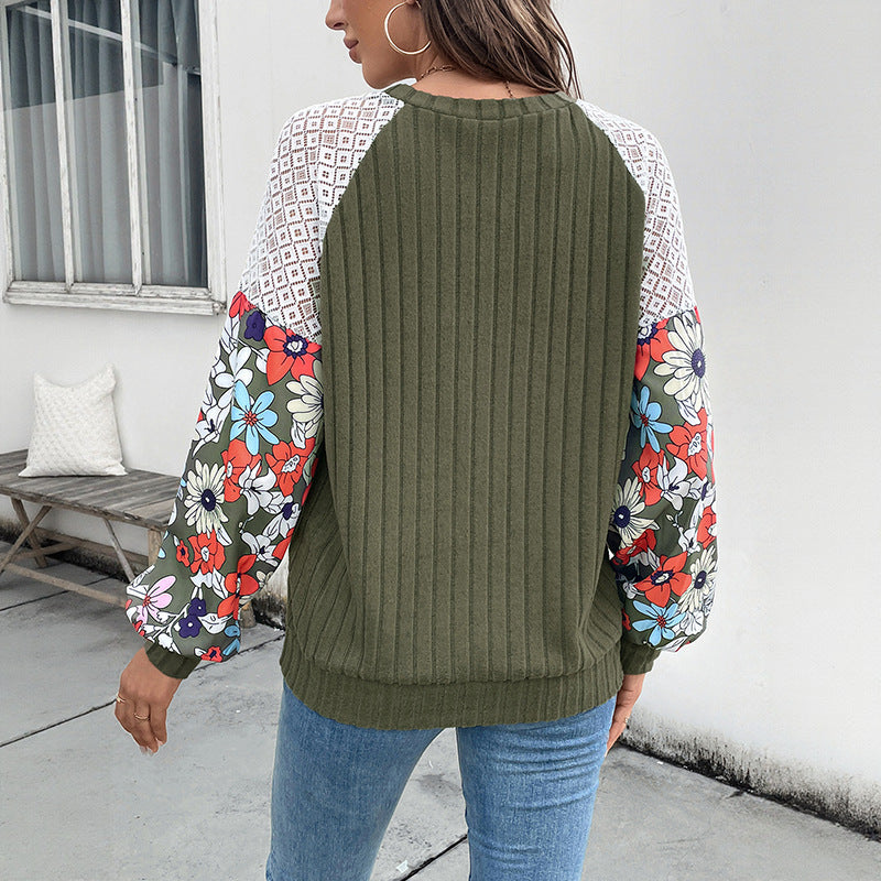 Grünes Stricktop mit Blumen-Patchwork – Bild 3 | LuxeStyle