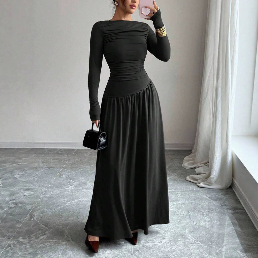 Langes Maxikleid mit hoher Taille und Off-Shoulder – Bild 7 | LuxeStyle