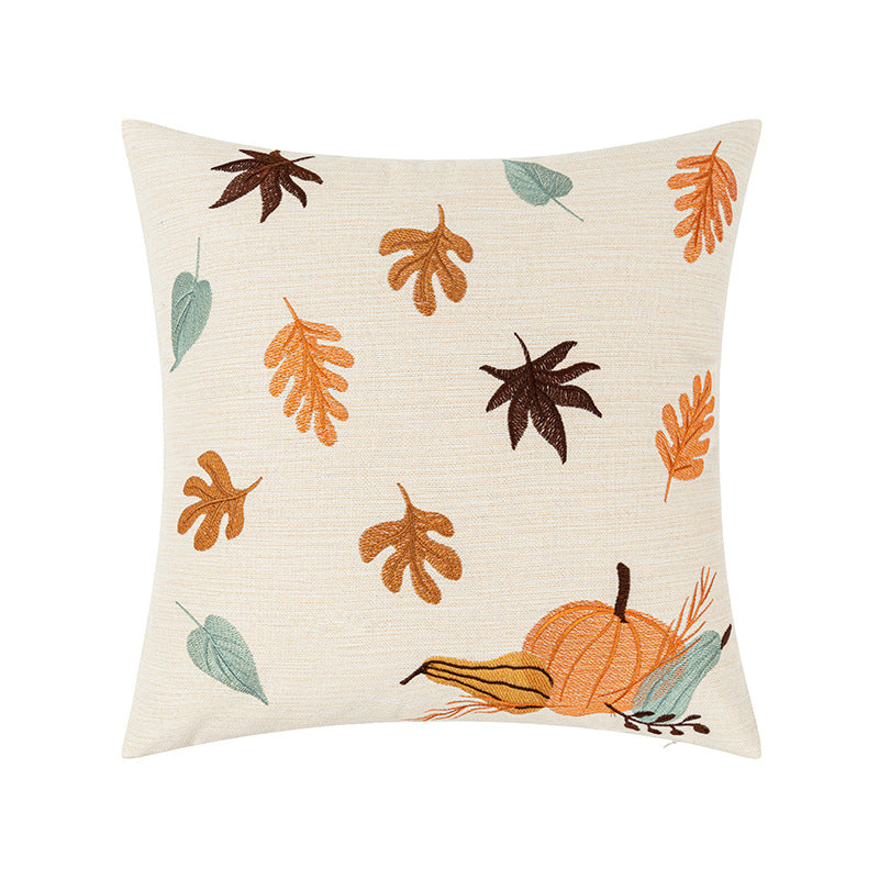Kissenhülle bestickt mit Herbstlaub und Kürbis – Bild 2 | LuxeStyle