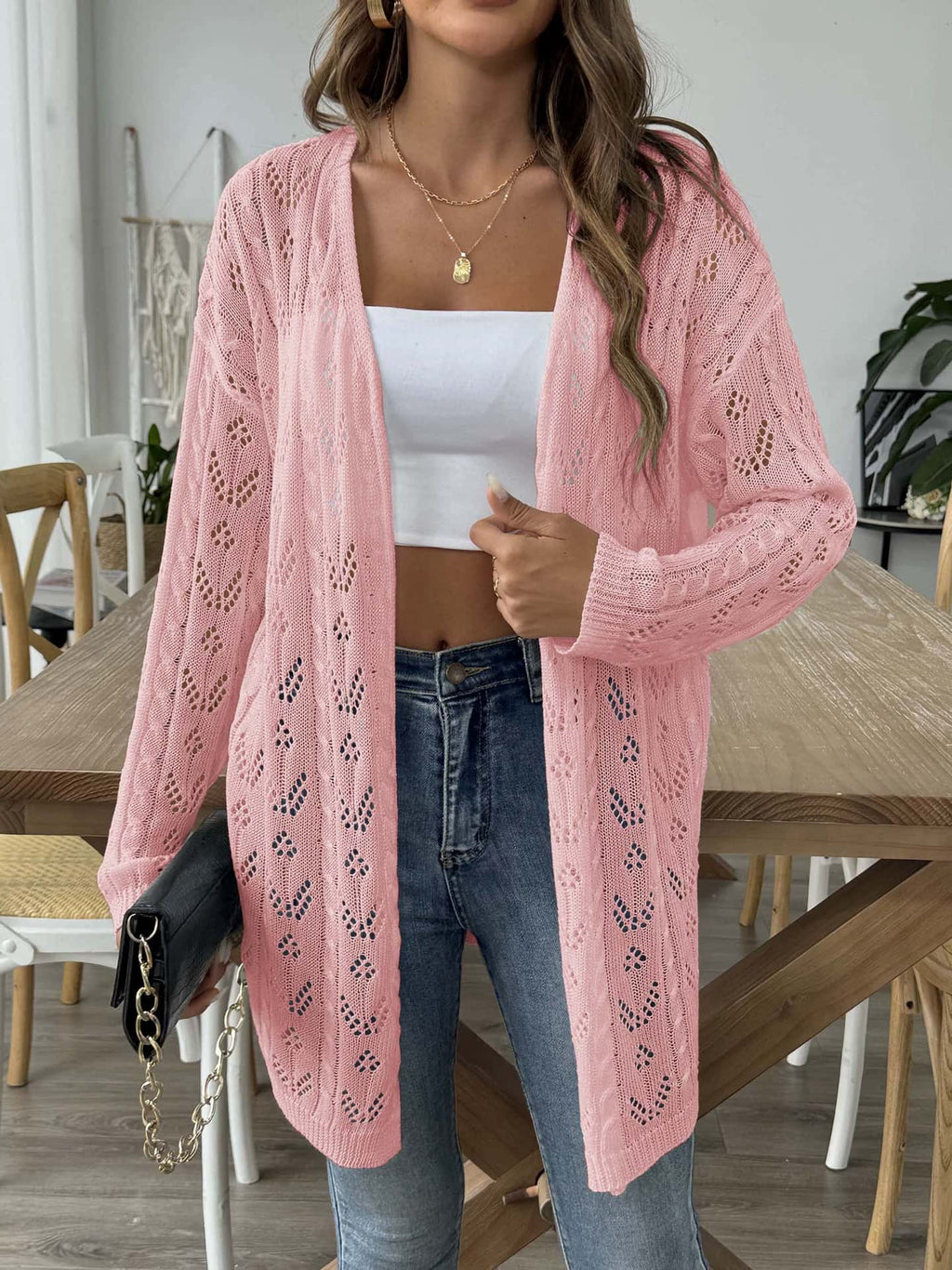 Strick-Cardigan mit Lochmuster