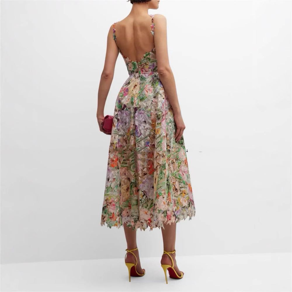 Spaghetti-Träger Maxikleid mit Blumenstickerei – Bild 5 | LuxeStyle