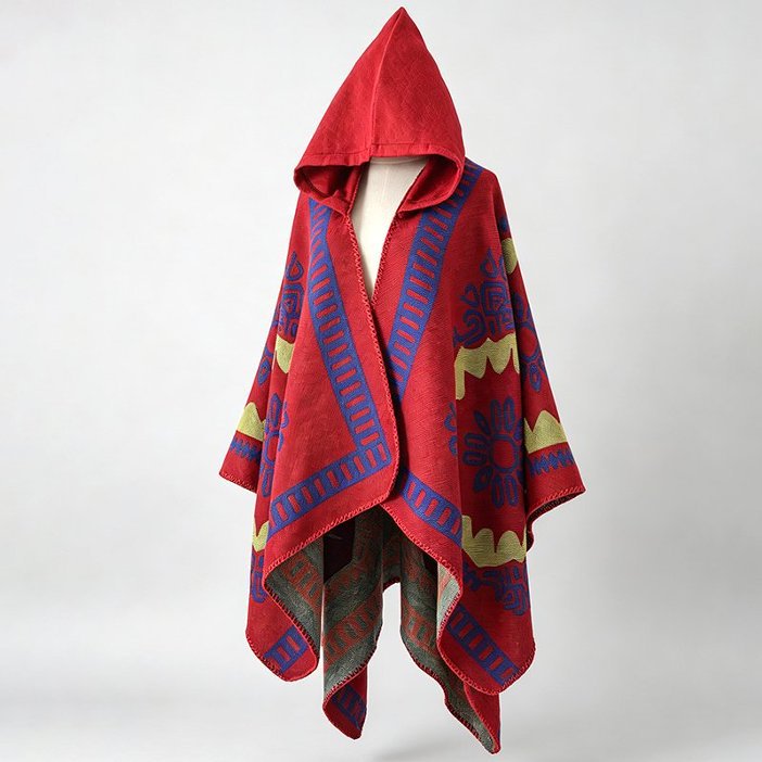 Damen-Cape mit Ethno-Muster und Wärme-Funktion