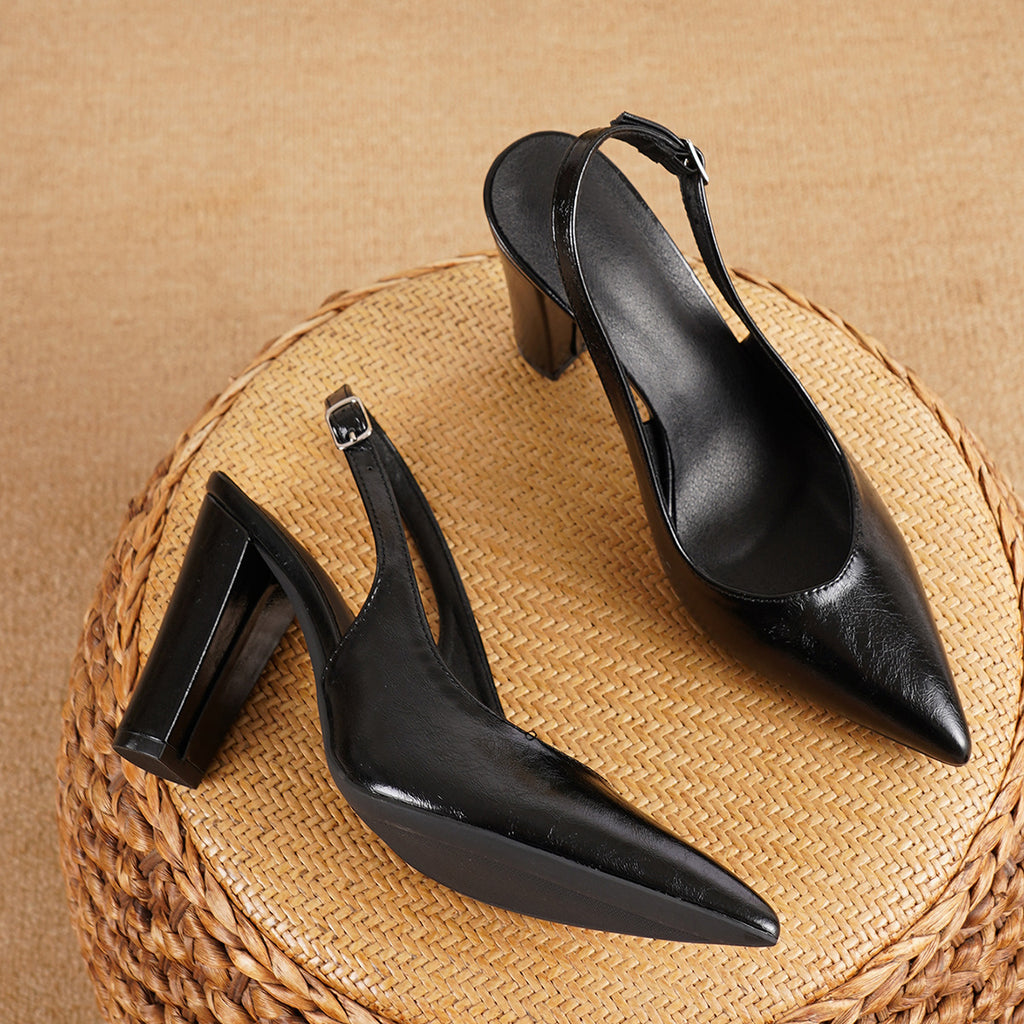 Französische Slingback Pumps mit hohem Chunky-Absatz