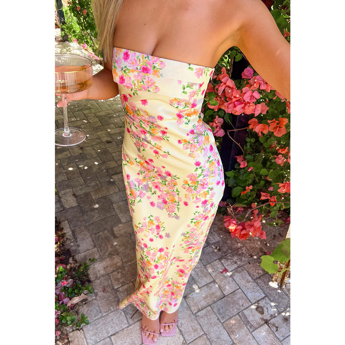 Trägerloses A-Linien-Kleid mit Print