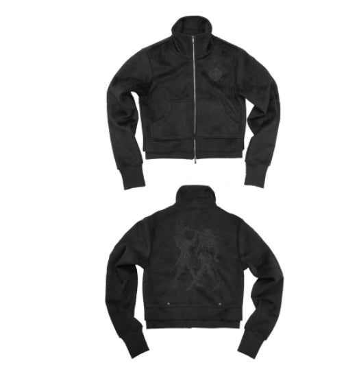 Bestickte Woll-Sweatshirt-Jacke mit Reissverschluss