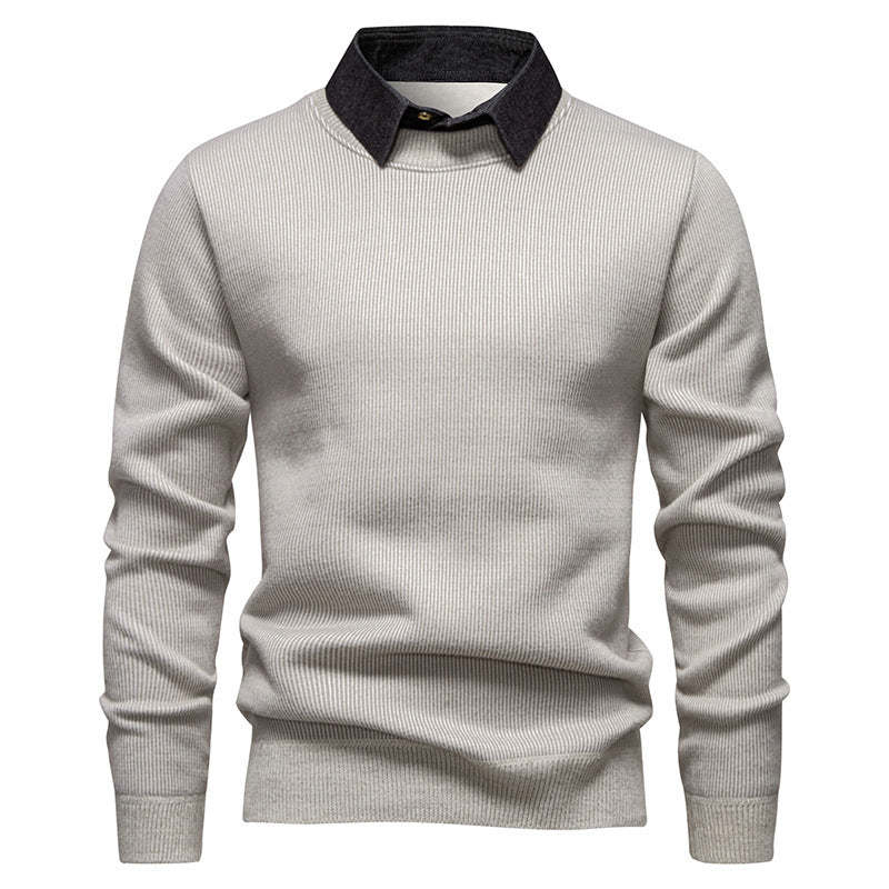 Herren 2-in-1 Strickpullover mit Hemdkragen