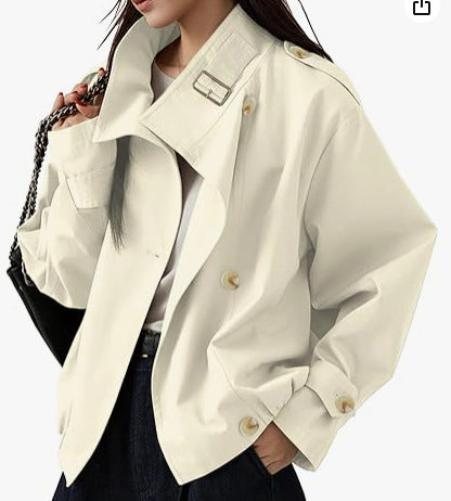 Retro-Trenchcoat mit Kordelb, beige – Bild 7 | LuxeStyle