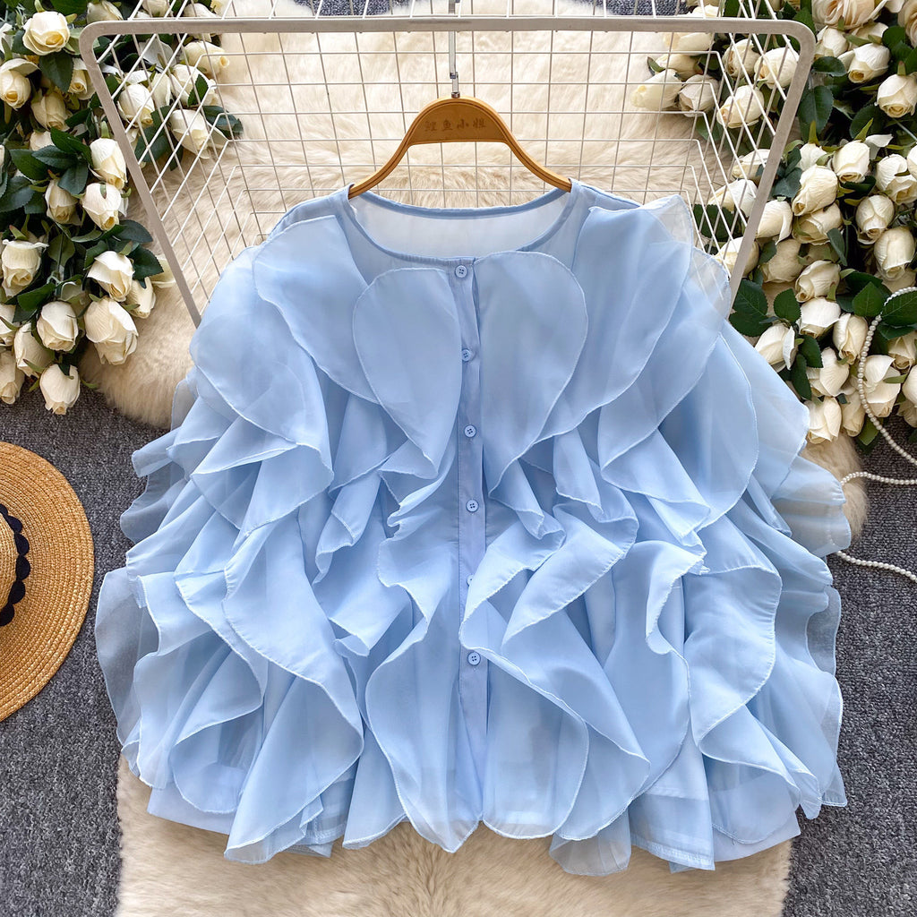 Damen Bluse mit Rüschen und Puffärmeln