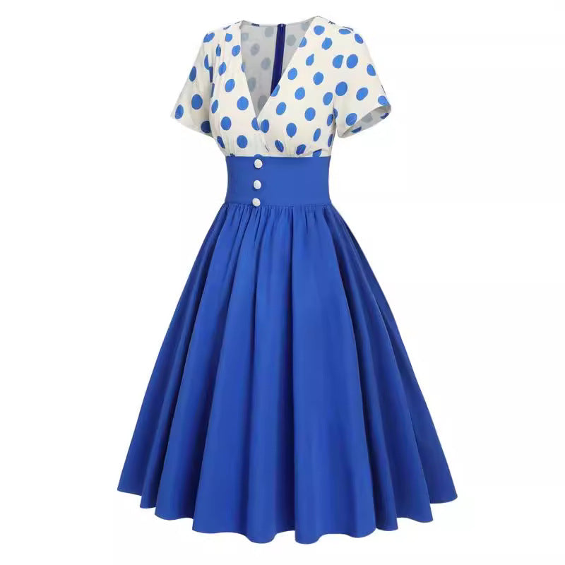 Gepunktetes Patchwork-Kleid mit ausgestelltem Saum – Bild 9 | LuxeStyle