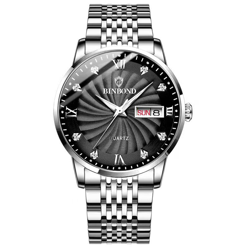 Quarz-Herrenuhr mit Doppeldarstellung und Edelstahlarmband