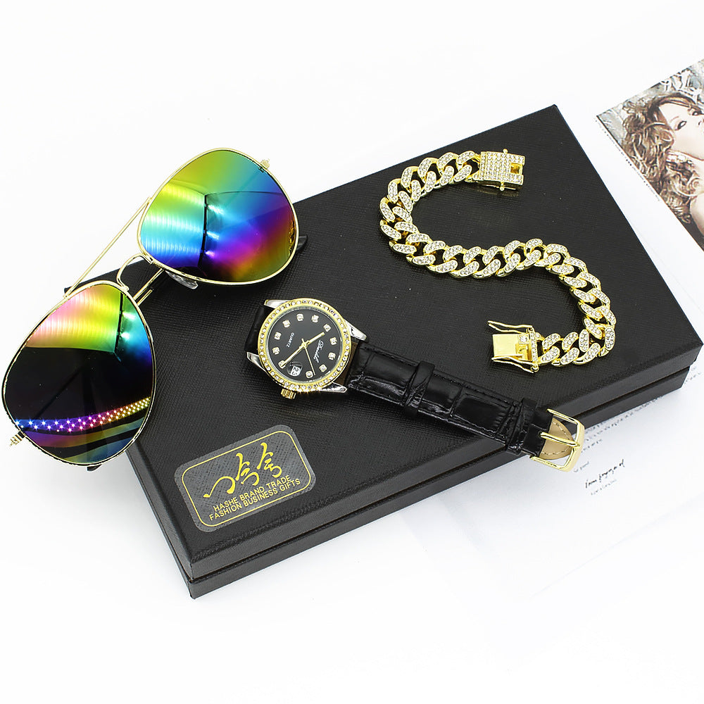 Goldarmband Uhren Set mit Sonnenbrille