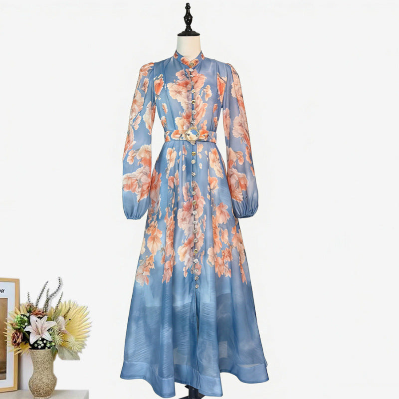 Midi-Kleid mit Stehkragen und Puffärmeln – Bild 7 | LuxeStyle