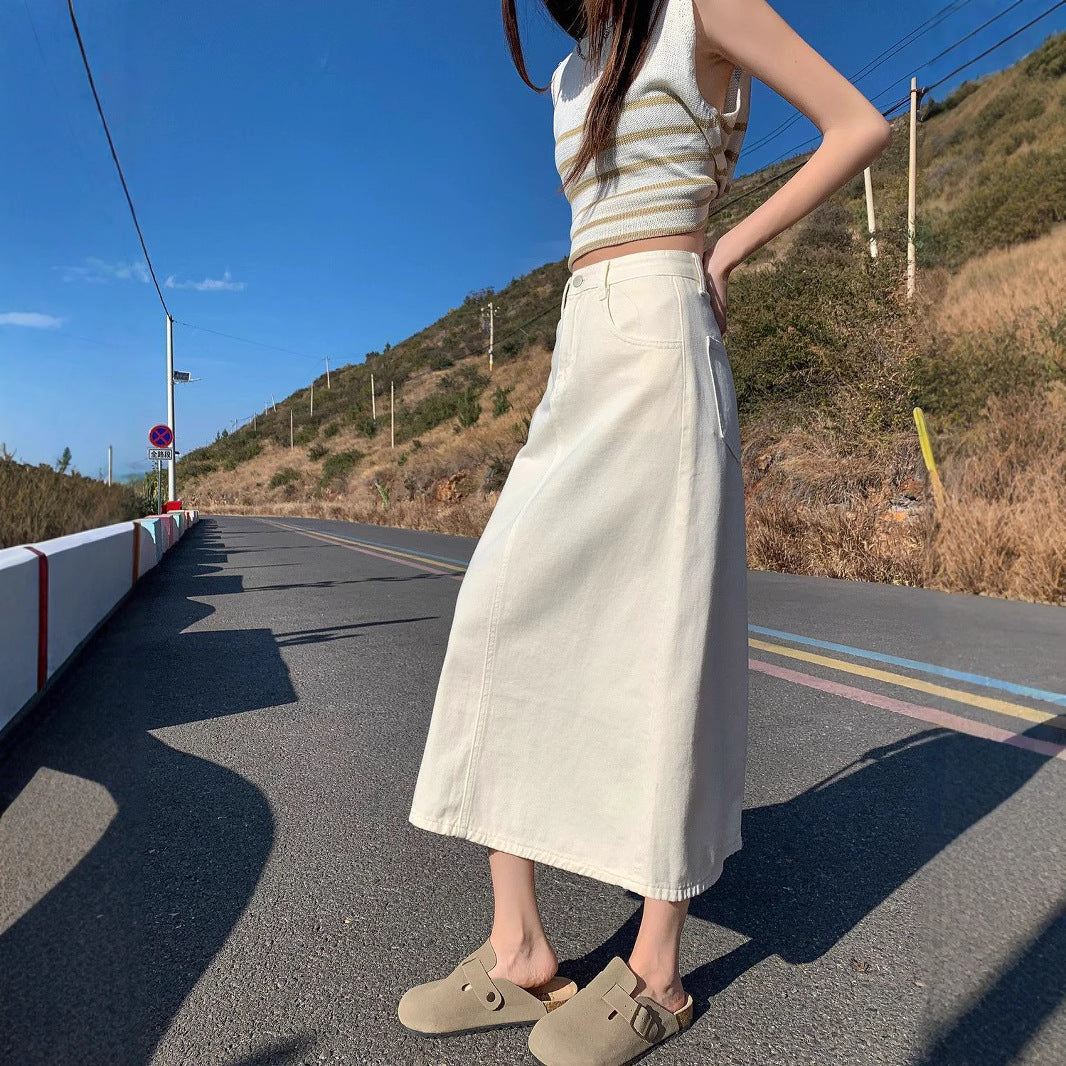 High-Waist A-Linien Jupe aus Denim – Ansicht 4