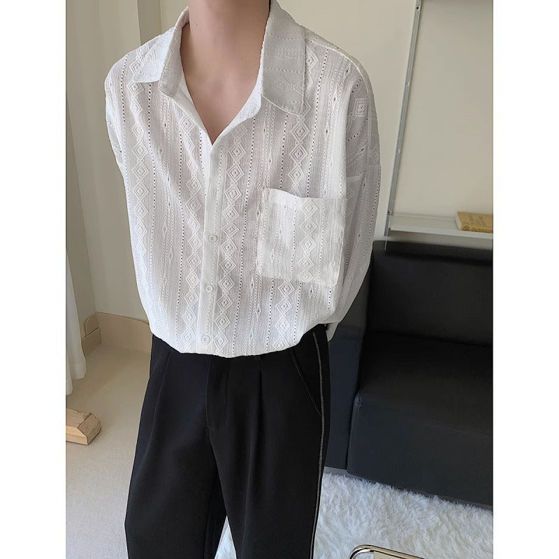 Langarmshirt aus Jacquard, weiss-braun – Bild 5 | LuxeStyle