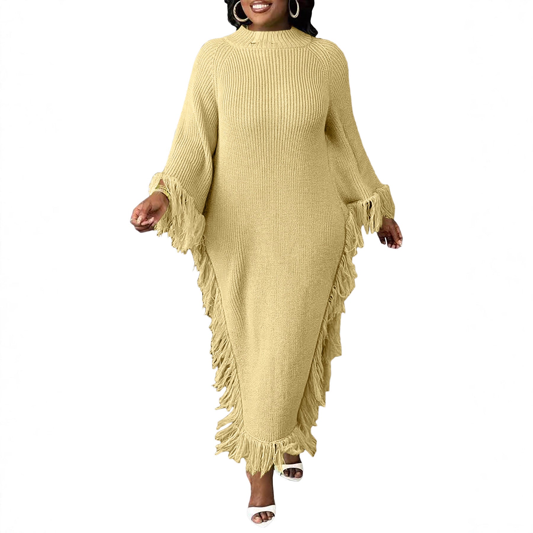 Casual Midi-Kleid mit Quasten und Raglanärmeln