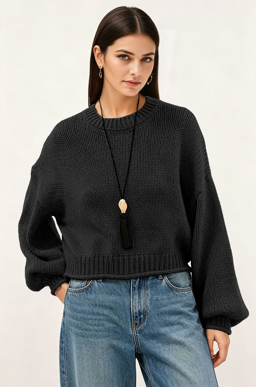 Strickpullover Rundhals Loose-Fit Damen