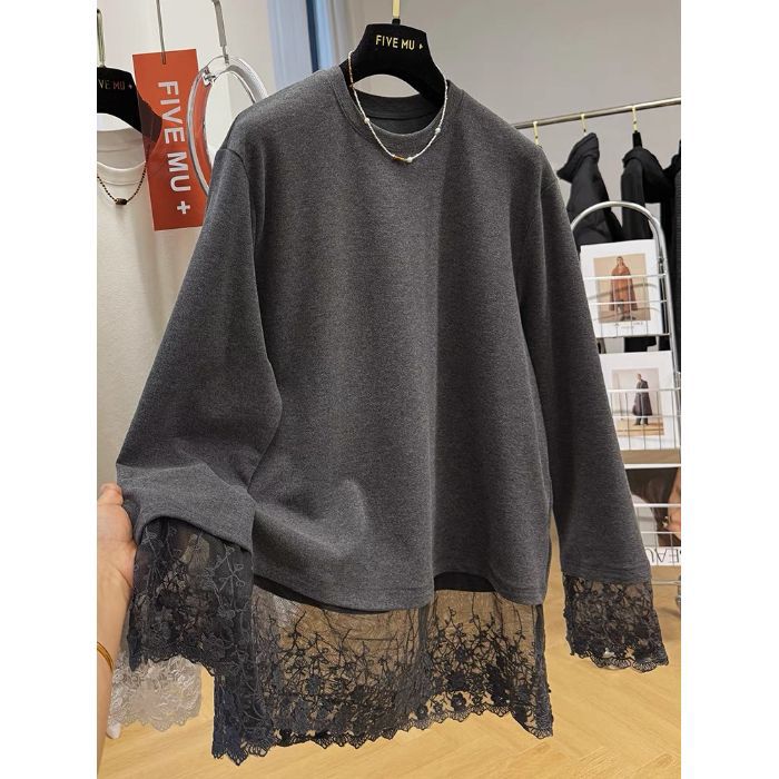 Spitzen-Langarmshirt aus Samt