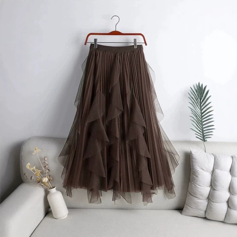 Eleganter Mesh-Patchwork Midi-Rock – Ansicht 3
