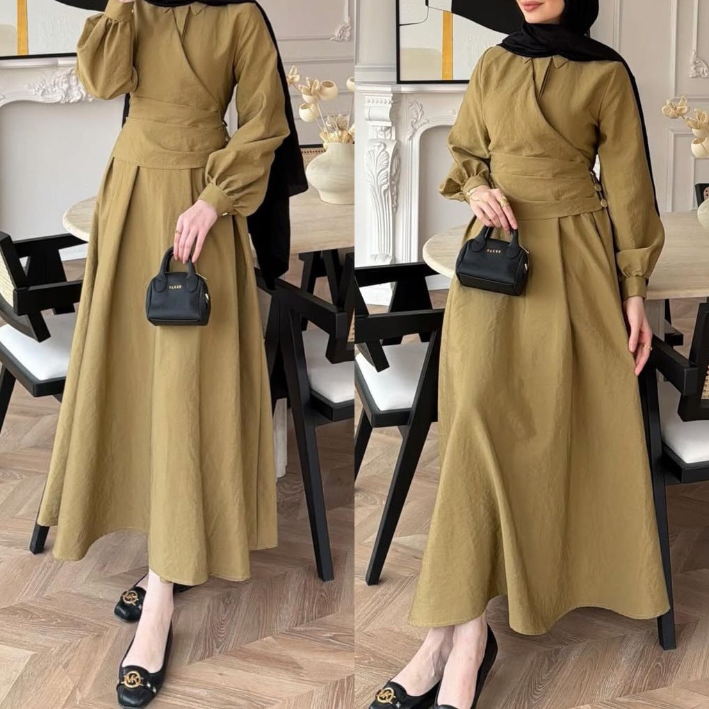 Damen Kleid mit Puffärmeln und Taillengürtel