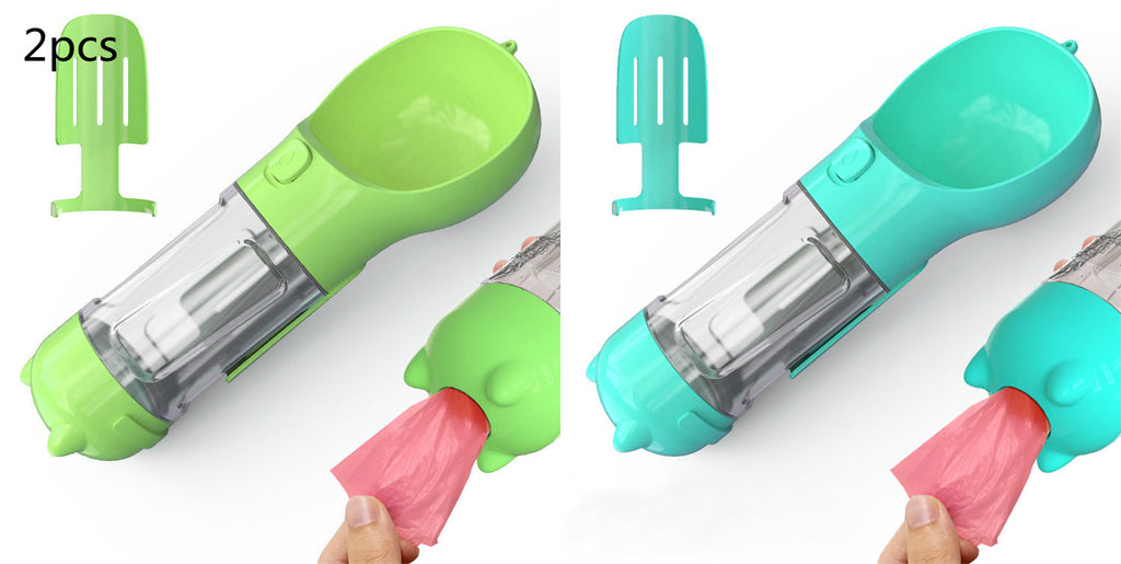 3-in-1 Hunde Trinkflasche mit Futterbox & Müllbeutel