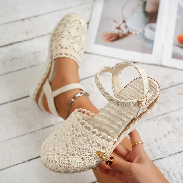 Keilabsatz-Sandalen mit Strohgeflecht – Bild 4 | LuxeStyle