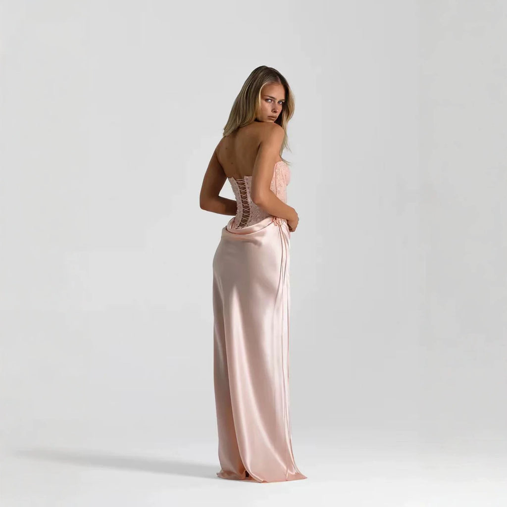 Trägerloses Pailletten-Satin Meerjungfrauen-Abendkleid | LuxeStyle