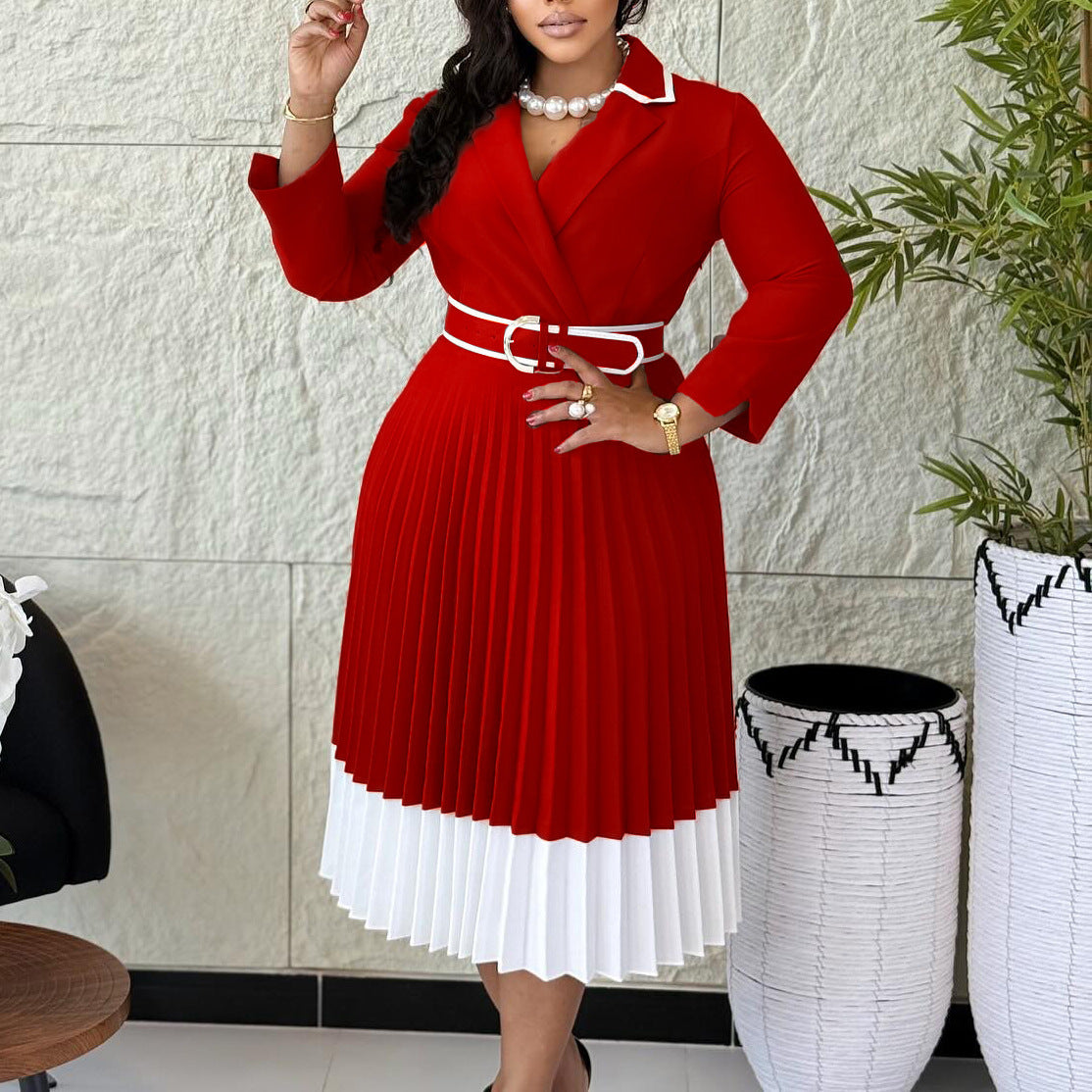 Color-Block Plisseekleid mit langen Ärmeln – Bild 5 | LuxeStyle