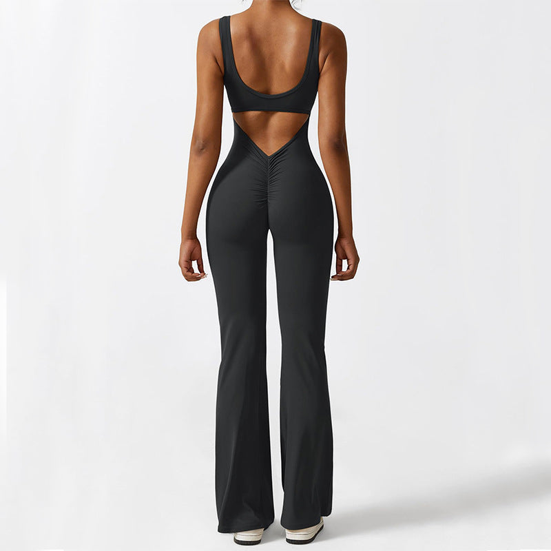 Ärmelloser flared Jumpsuit für Yoga & Fitness