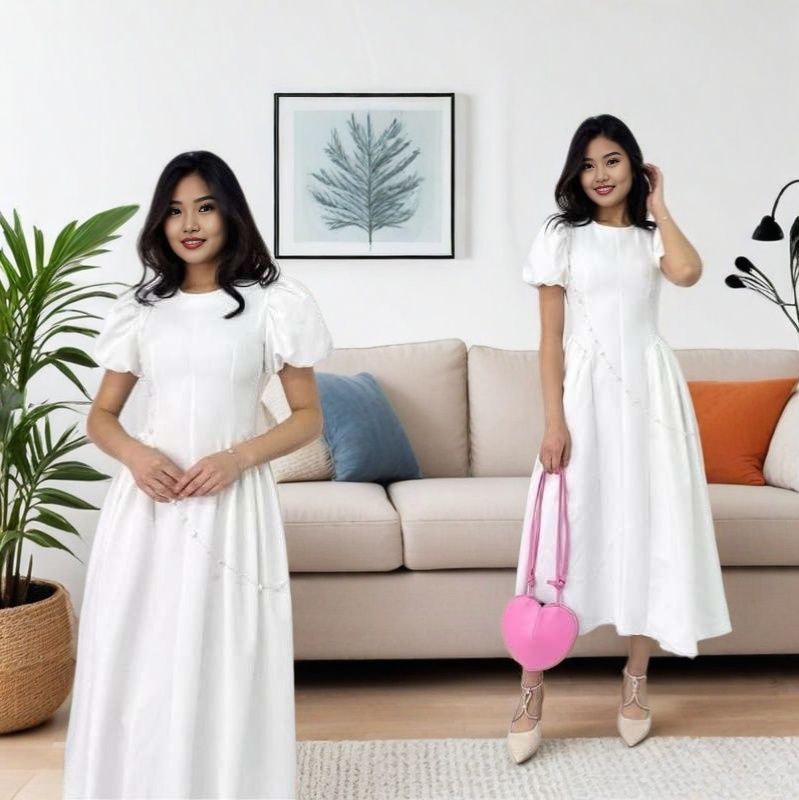 Elegantes Puffärmel-Maxikleid zum Schnüren