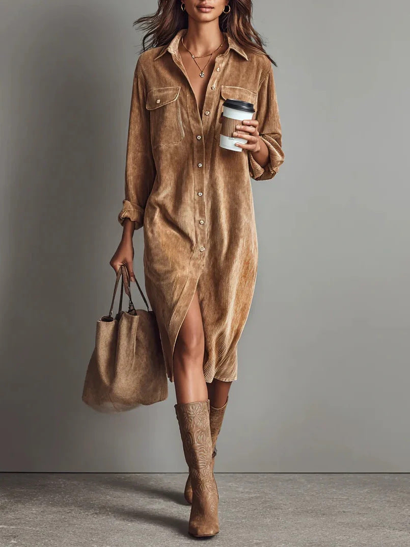 Cord-Hemdblusenkleid mit Rock