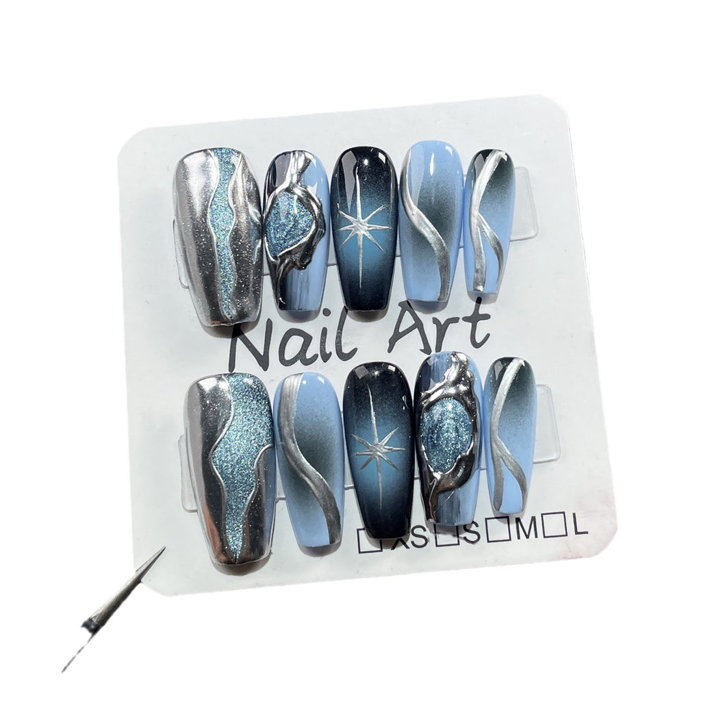 3D Cat-Eye Nägel im Schwarz-Blau-Verlauf