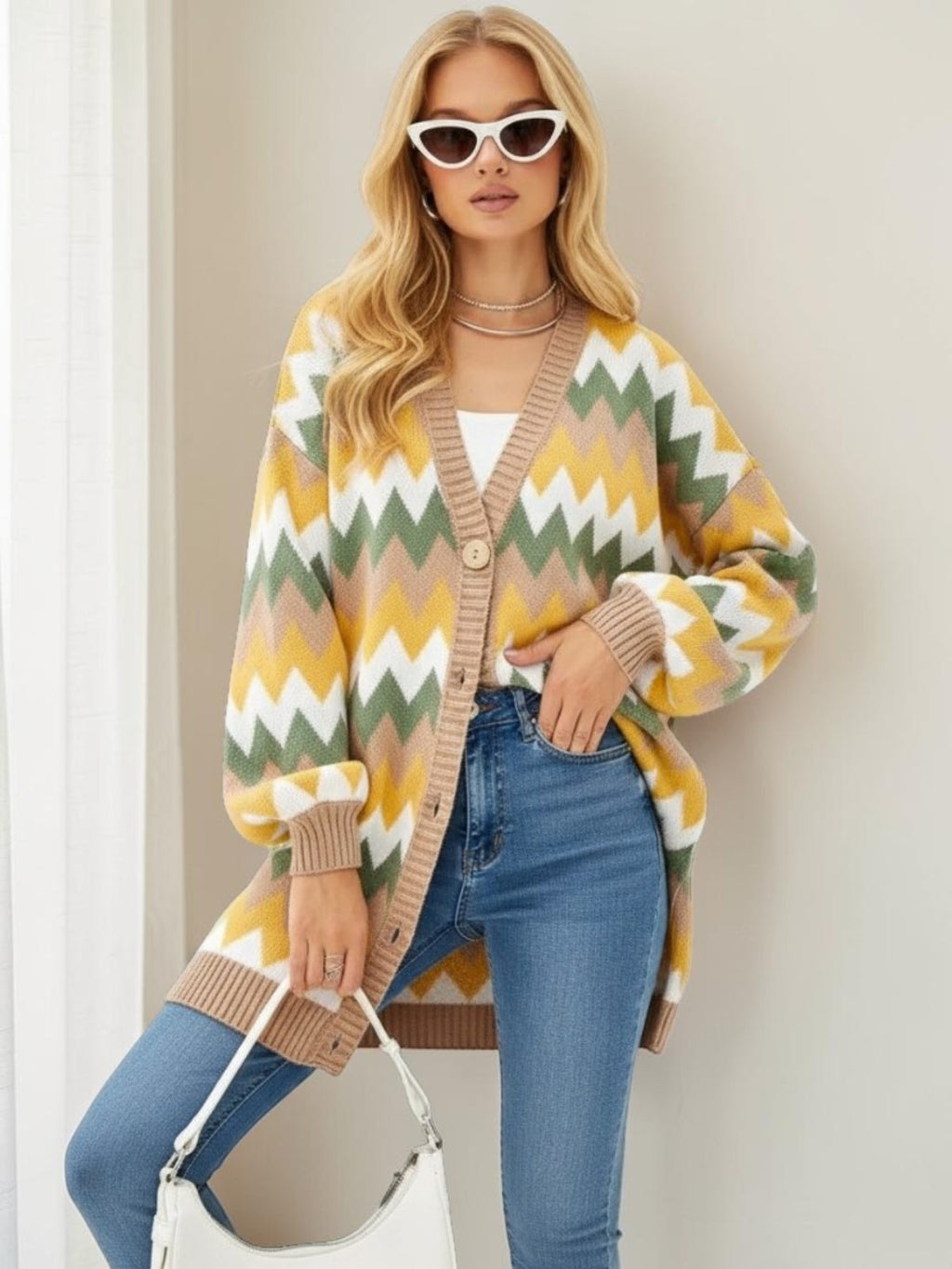 Color-Block Strickjacke im Oversize-Look