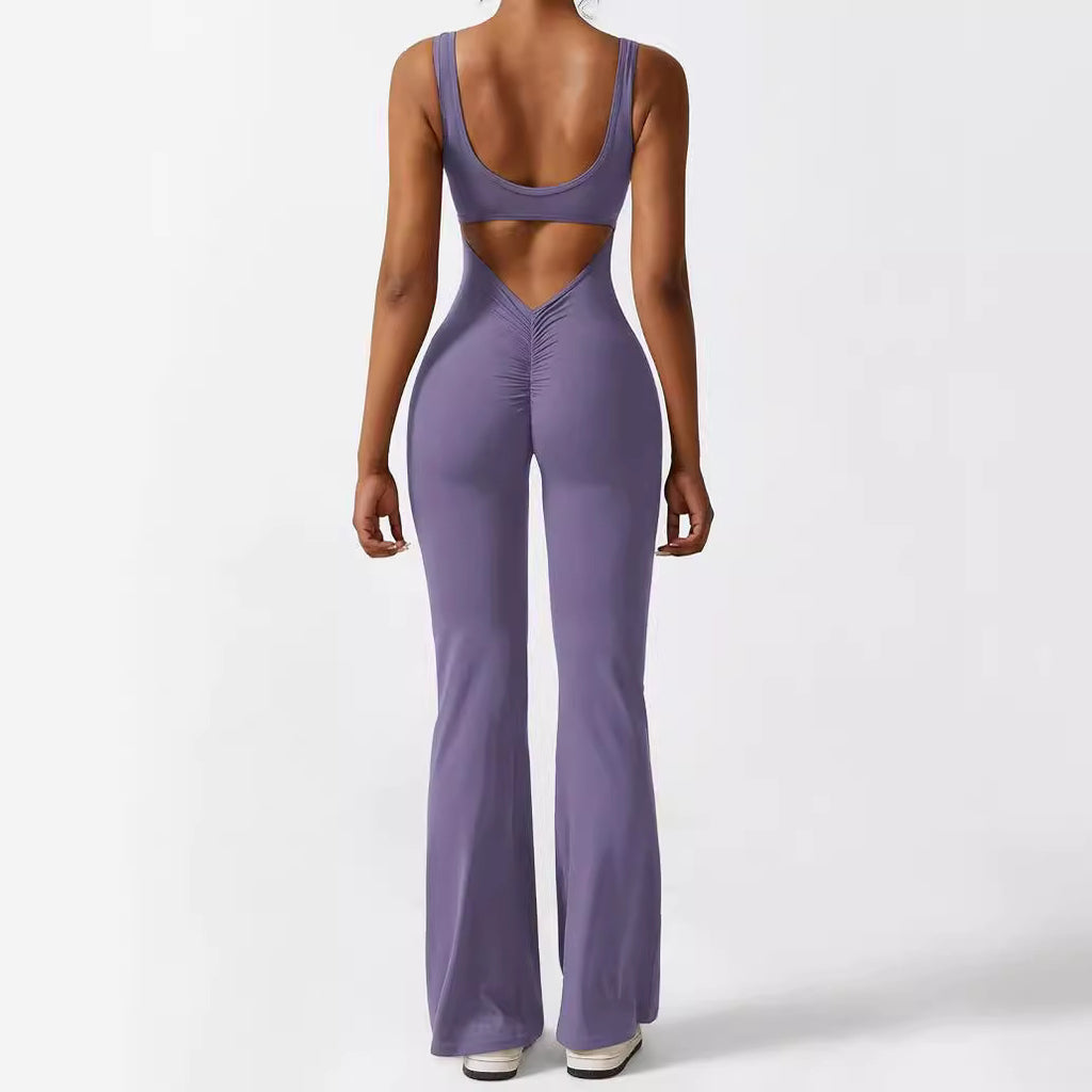 Ärmelloser flared Jumpsuit für Yoga & Fitness