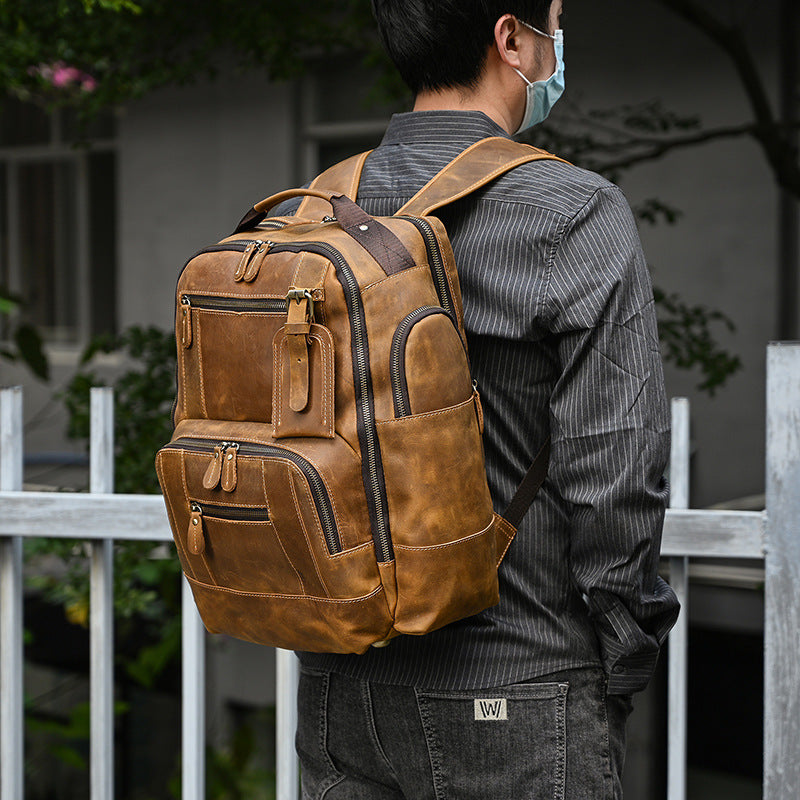 Retro Rucksack aus Rindsleder für 15-Zoll-Laptop