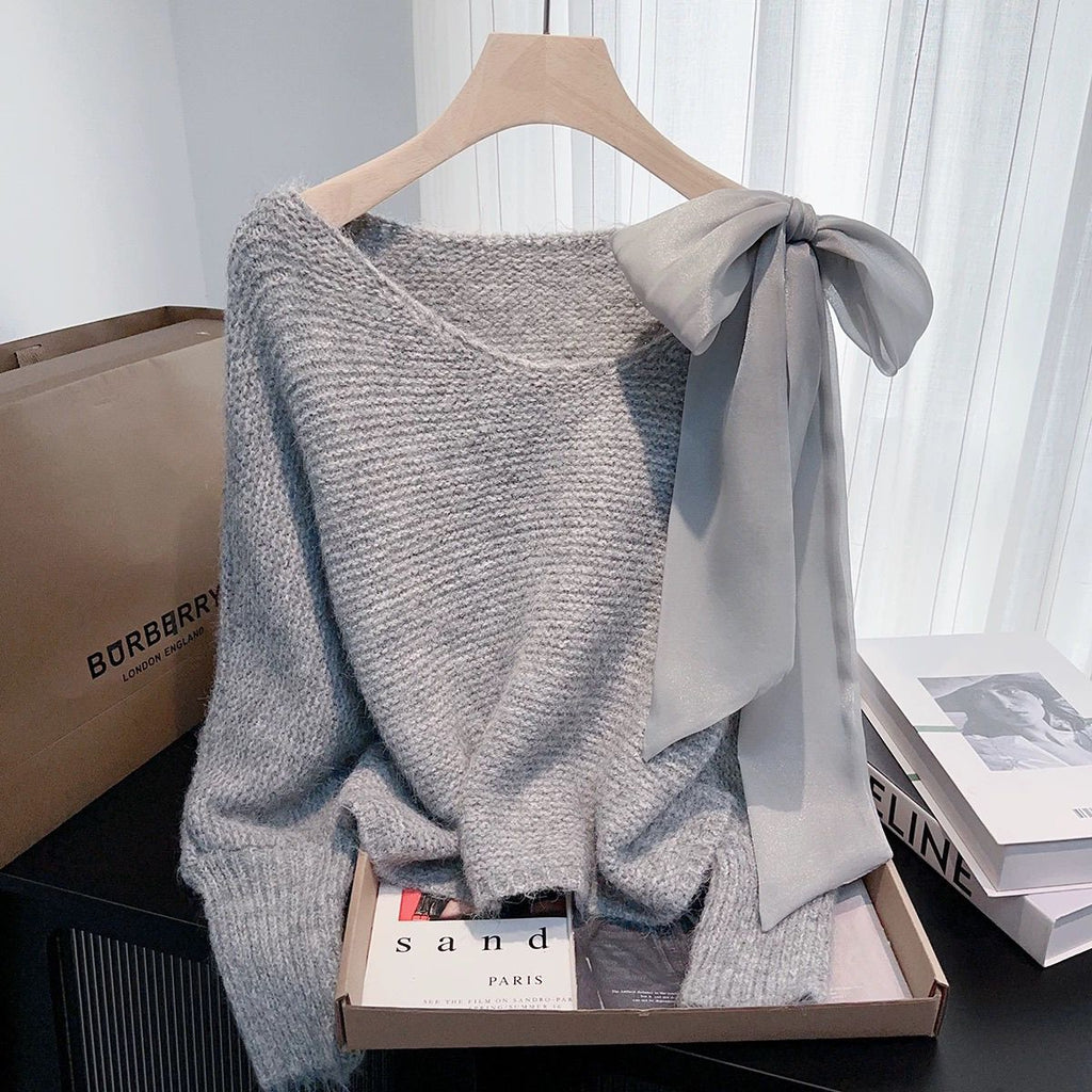 Büschelknopf-Pulli, lässiger Damenpullover in Beige, Lila, Grau & Rosa