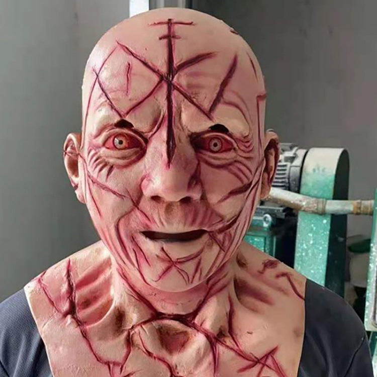 Horror-Maske Glatzkopf mit Blutnarben – Ansicht 4