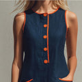 Navy Blue Ärmelloses Rundhals-Minikleid