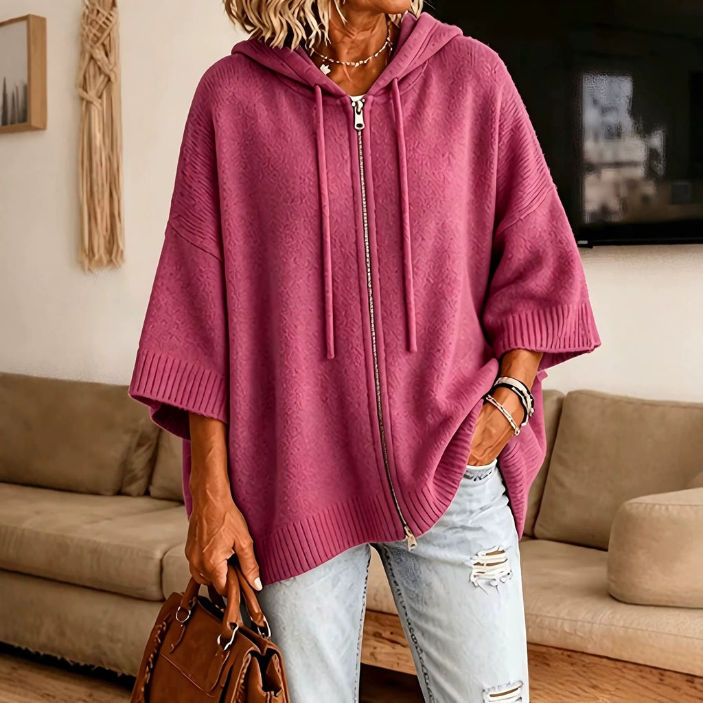 Hooded Cardigan Sweatshirt mit Fledermausärmeln – Bild 9 | LuxeStyle