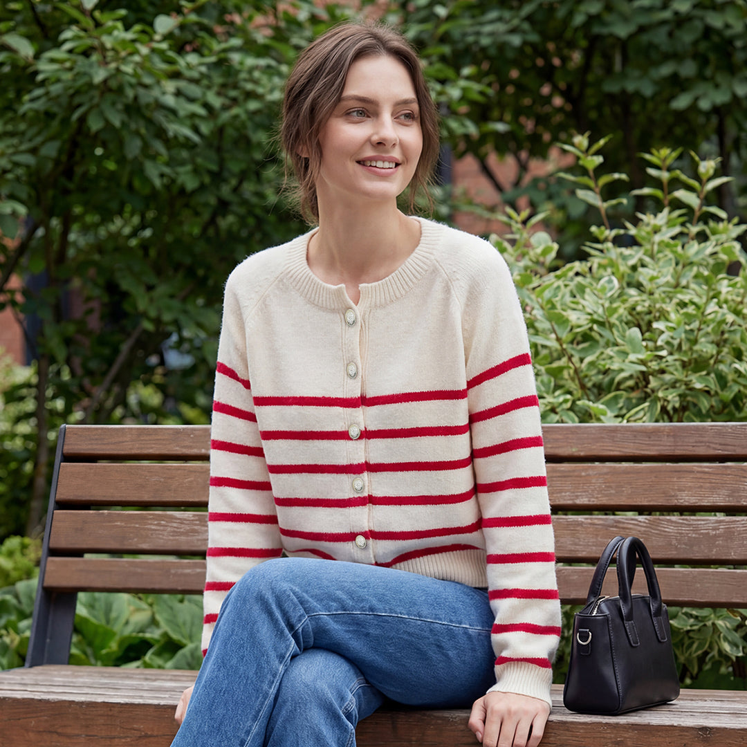 Gestreifter Strick-Cardigan für Damen – Ansicht 2