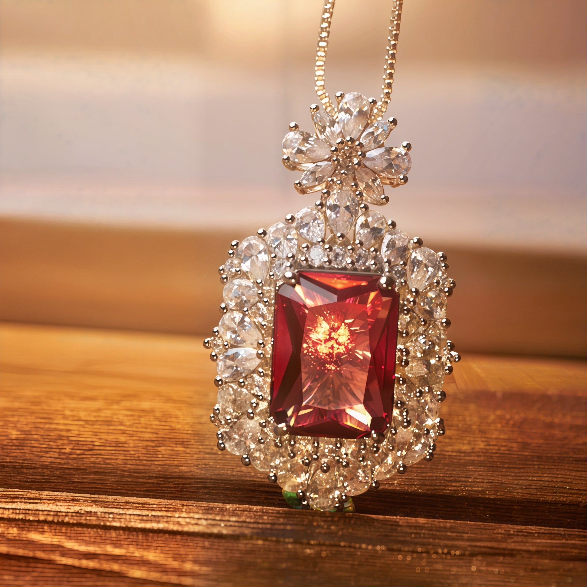 Weißgold-Plattiertes Cushion-Cut Rubin CZ Halsketten