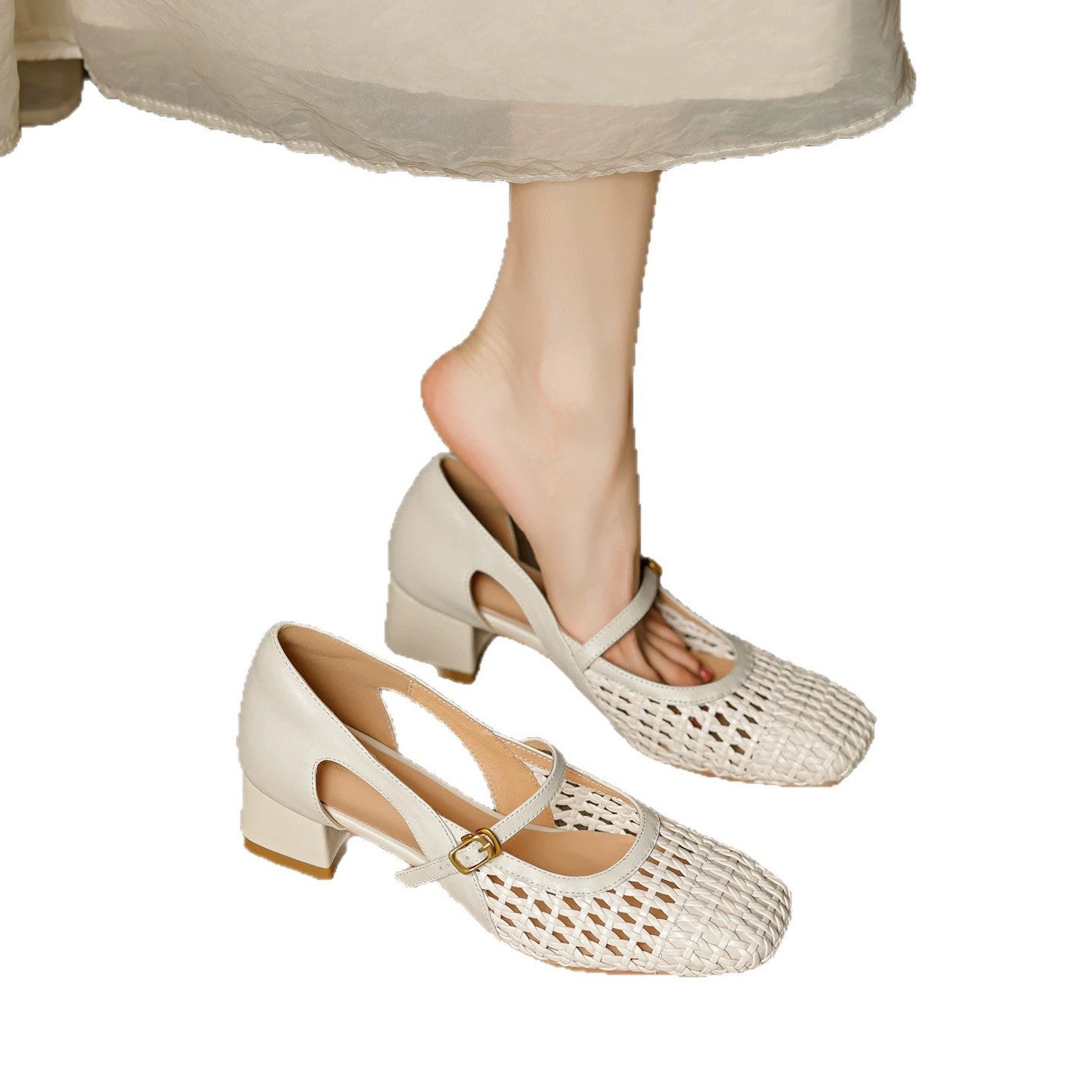 Weißes Quadratto-Toe Sandal mit Einsteckerfessel