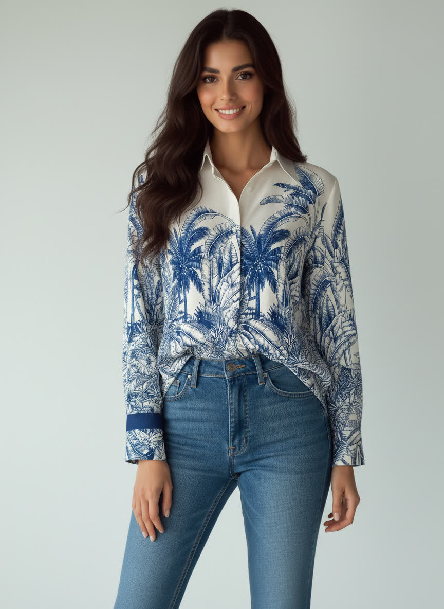 Bluse mit Pflanzen- und Blumenmuster – Bild 3 | LuxeStyle