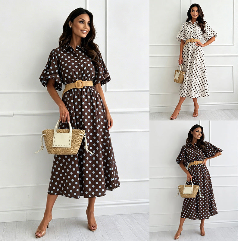 Midi-Kleid mit Tupfen und Dreiviertelärmeln