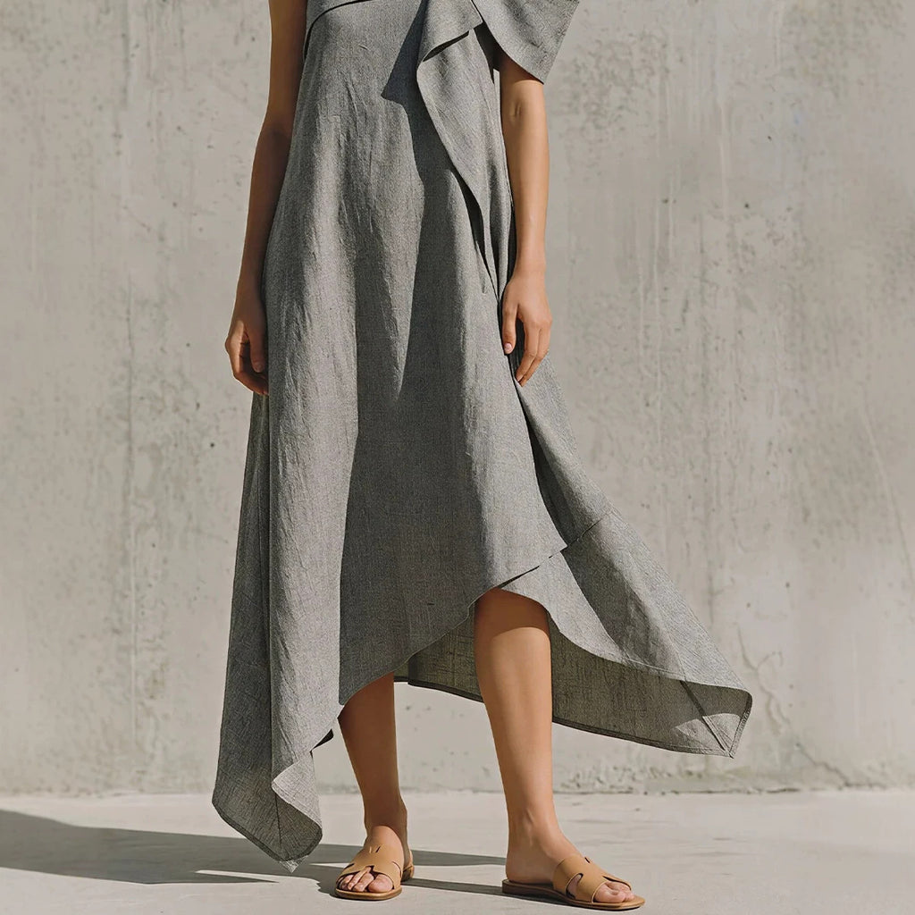 Asymmetrisches Off-Shoulder Kleid mit unregelmässigem Saum – Bild 4 | LuxeStyle