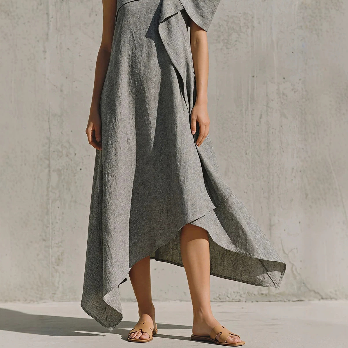 Asymmetrisches Off-Shoulder Kleid mit unregelmässigem Saum – Bild 4 | LuxeStyle
