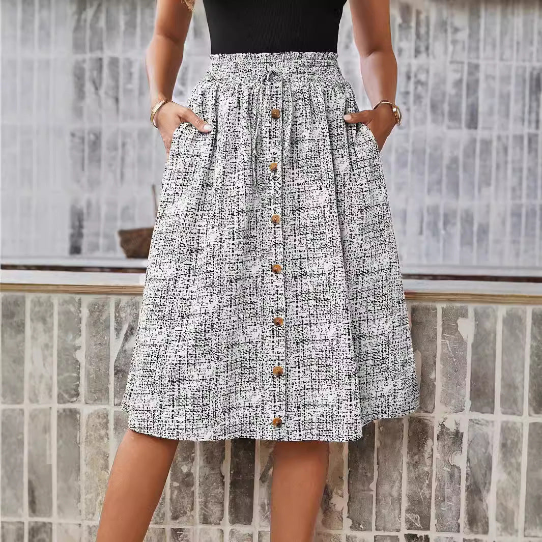 Midi-Rock mit Print und Knopfleiste