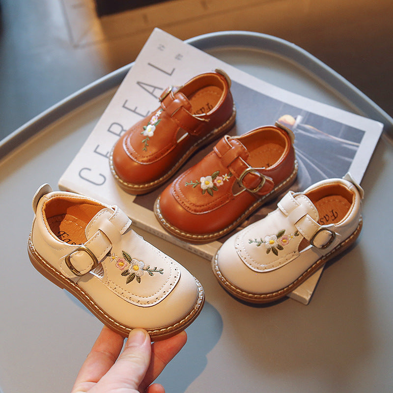 Mädchen Leder Prinzessinnen-Schuhe mit Stickerei