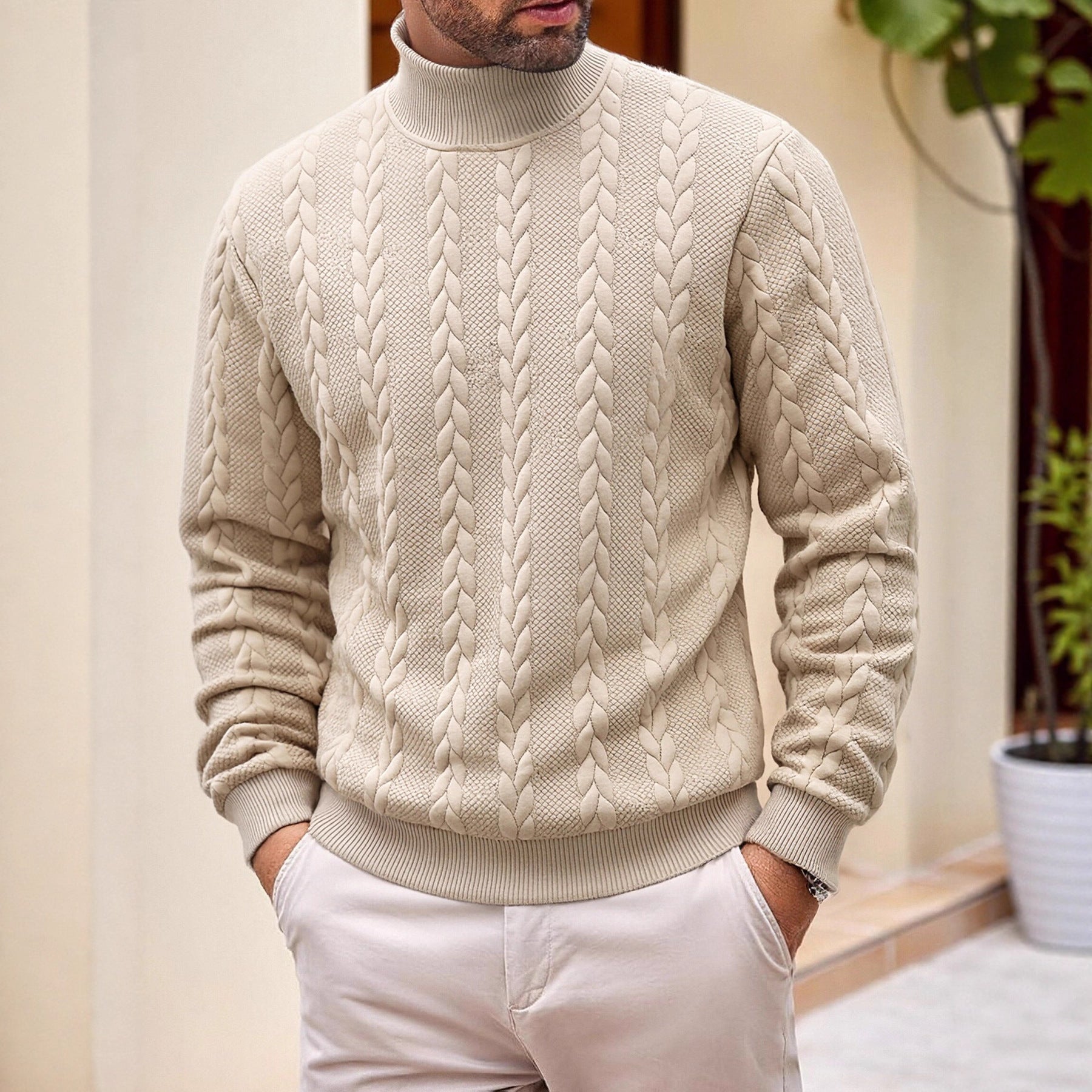 Herren Jacquard Rollkragenpullover