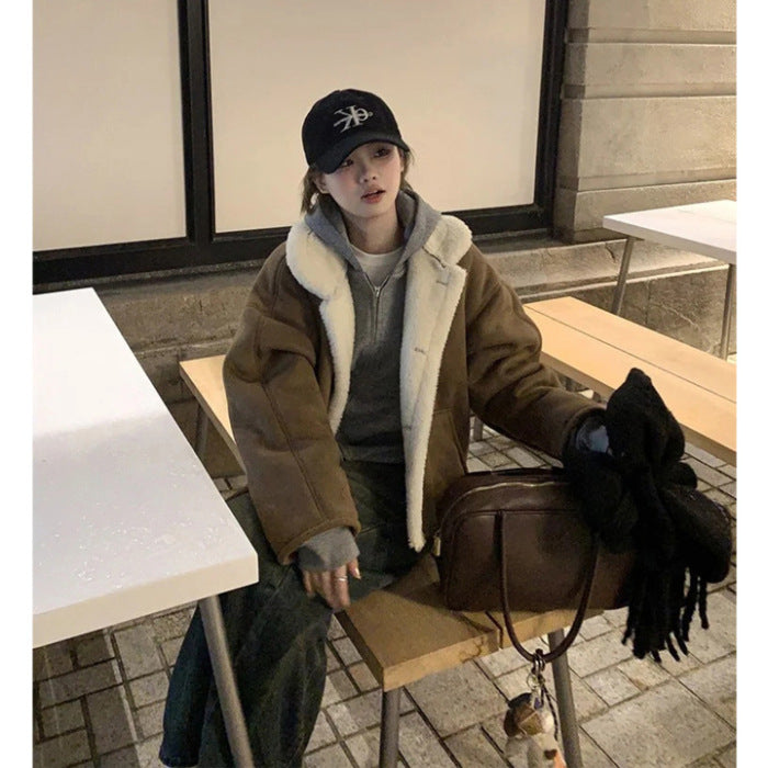 Winterjacke aus Lederimitat mit Fleecefutter