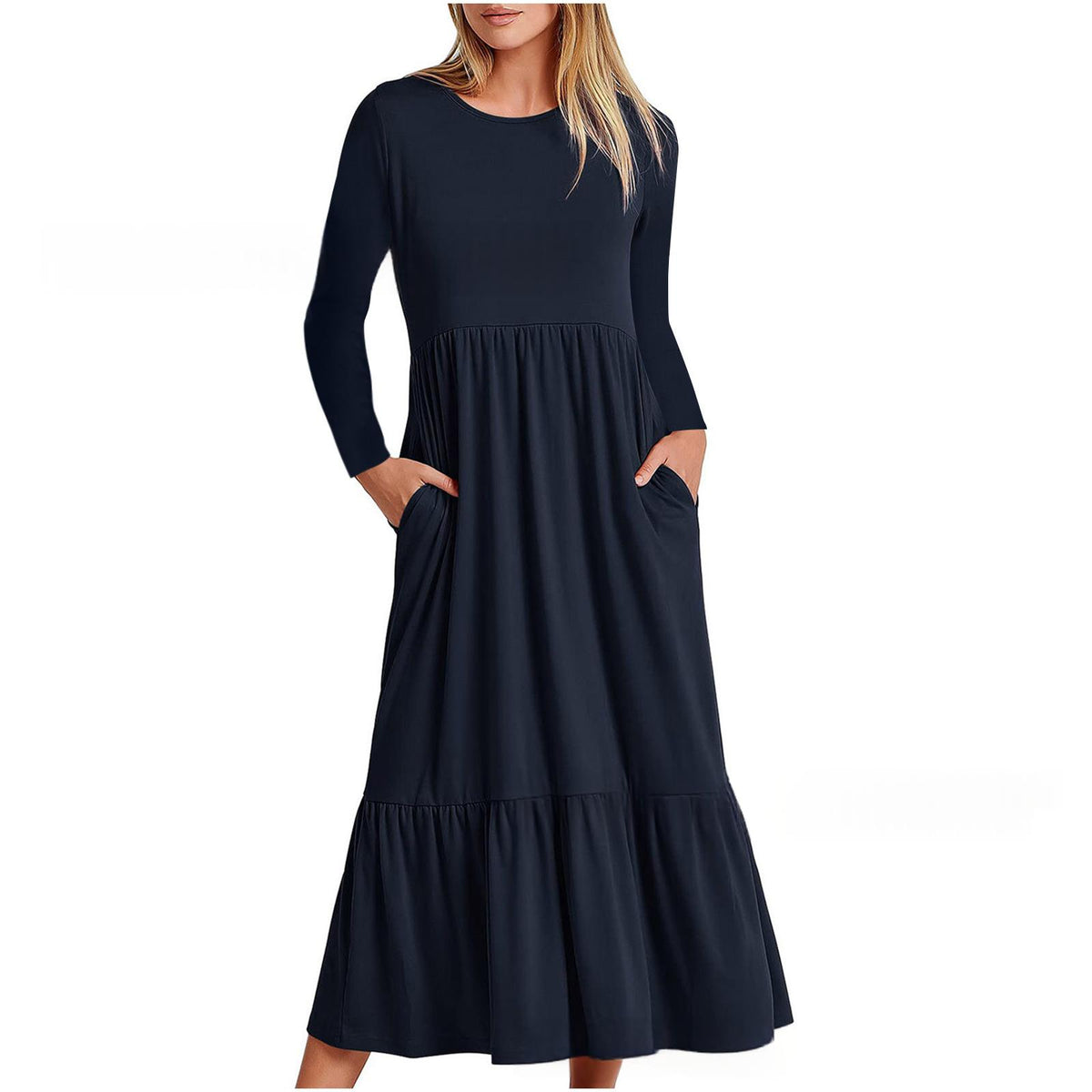 Elegantes Rundhals-Pleated-Maxi-Kleid | LuxeStyle